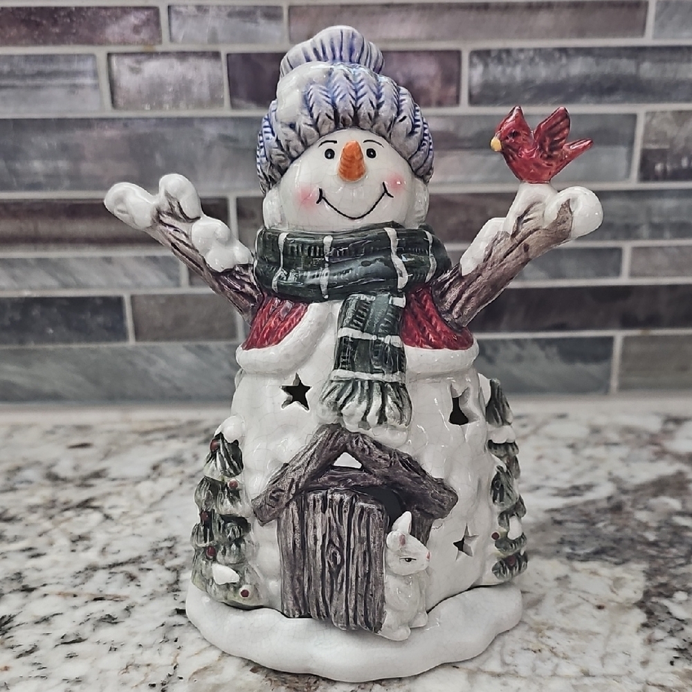 Dansk White and Red Holiday Snowman Decor with Festive Stars